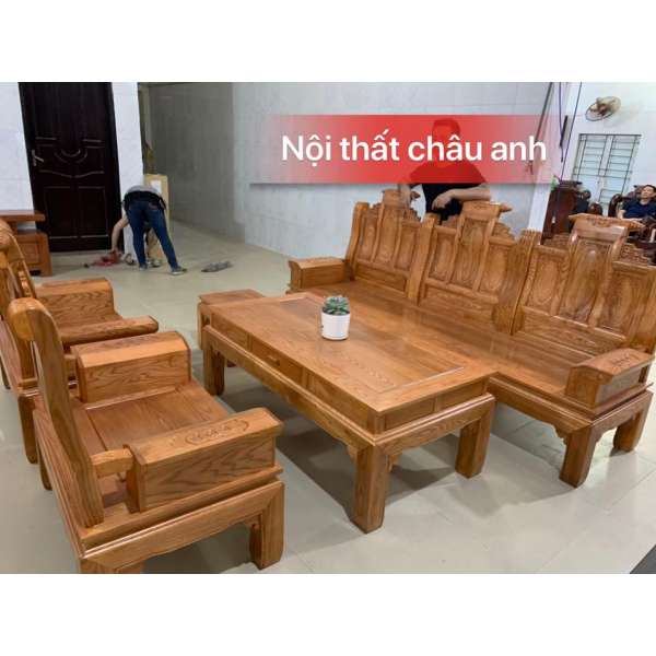 Bàn ghế đối tay hộp cuốn thư sồi Nga BG036
